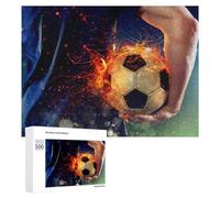 500 PCS Jigsaw Puzzles for Teenagerss Flaming Soccer Ball in Hand Jigsaw Puzzle Toy Wall Decor Difficult Hard Unique Birthday And Xmas Gifts 500 PCS
