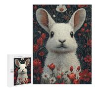 500 PCS Jigsaw Puzzles for Teenagerss Floral White Bunny Jigsaw for Adults Hands-on Game Difficult Hard Unique Birthday And Gifts 500 PCS