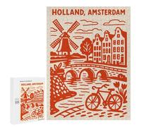500 PCS Jigsaw Puzzles for Teenagerss Holland, Amsterdam Illustration Puzzle For Teenagerss Difficult Challenge Educational Challenge Family Fun & Game Night 500 PCS