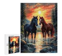500 PCS Jigsaw Puzzles for Teenagerss Horses at Sunset Jigsaws for Adults Relax Games Wall Decoration Help The Brain Exercise 500 PCS