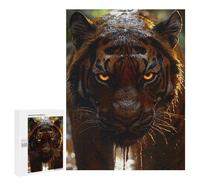 500 PCS Jigsaw Puzzles for Teenagerss Intense Tiger Portrait with Glowing Eyes Puzzle For Teenagerss Difficult Challenge Educational Challenge Family Fun & Game Night 500 PCS