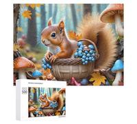 500 PCS Jigsaw Puzzles for Teenagerss Jigsaw Autumn Squirrel with Basket of Berries Jigsaw Hands-on Game Improve Memory for Birthday, Chrismas 500 PCS