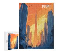 `500 PCS Jigsaw Puzzles for Teenagerss Jigsaw Dubai Skyline Illustration Jigsaw for Adults Family Games Birthday Present Deal As Gifts for The Whole Family 500 PCS