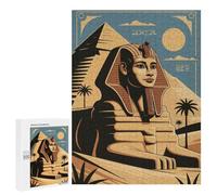 `500 PCS Jigsaw Puzzles for Teenagerss Jigsaw Egyptian Sphinx And Pyramid Illustration Jigsaw for Adults Family Games Birthday Present Deal As Gifts for The Whole Family 500 PCS