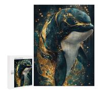 `500 PCS Jigsaw Puzzles for Teenagerss Jigsaw Elegant Orca Whale with Gold Accents Jigsaw for Adults Family Games Birthday Present Deal As Gifts for The Whole Family 500 PCS