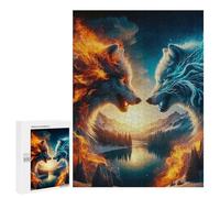 500 PCS Jigsaw Puzzles for Teenagerss Jigsaw Fire And Ice Wolves Puzzles for Adults Brain Teaser Game But Fun And Humorous Help The Brain Exercise 500 PCS