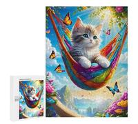 500 PCS Jigsaw Puzzles for Teenagerss Jigsaw Kitten in Rainbow Hammock Puzzle for Adults Relax Games Improve Memory for Birthday, Chrismas 500 PCS