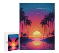 500 PCS Jigsaw Puzzles for Teenagerss Jigsaw Neon Sunset Palm Beach Jigsaws for Adults Family Games For Family Fun Deal As Gifts for The Whole Family 500 PCS