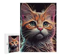 500 PCS Jigsaw Puzzles for Teenagerss Jigsaw Neon Whiskered Cat Portrait Adult Jigsaw Brain Teaser Game Hand Speed Race Stress Reduction Gifts 500 PCS
