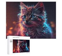 500 PCS Jigsaw Puzzles for Teenagerss Jigsaw Neon Whiskered Cat Portrait Jigsaw Hands-on Game Improve Memory for Birthday, Chrismas 500 PCS