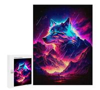 500 PCS Jigsaw Puzzles for Teenagerss Jigsaw Neon Wolf Mountainscape Adult Jigsaw Brain Teaser Game Hand Speed Race Stress Reduction Gifts 500 PCS