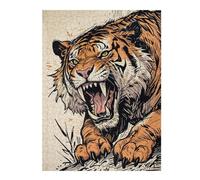 500 PCS Jigsaw Puzzles for Teenagerss Jigsaw Roaring Sabertooth Tiger Illustration Jigsaw Fun Games Wall Decoration Unique Birthday And Gifts 500 PCS