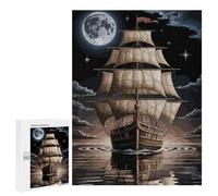 500 PCS Jigsaw Puzzles for Teenagerss Jigsaw Sailing Ship Under Moonlight Adult Jigsaw Brain Teaser Game Hand Speed Race Stress Reduction Gifts 500 PCS
