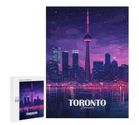 `500 PCS Jigsaw Puzzles for Teenagerss Jigsaw Toronto Canada Skyline at Night Jigsaw for Adults Family Games Birthday Present Deal As Gifts for The Whole Family 500 PCS
