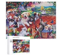 500 PCS Jigsaw Puzzles for Teenagerss Jigsaw Whimsical Garden Party with Puppies And Kittens Jigsaw Hands-on Game Improve Memory for Birthday, Chrismas 500 PCS