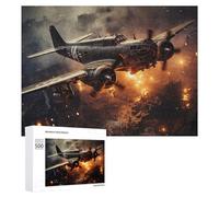 500 PCS Jigsaw Puzzles for Teenagerss Jigsaw World War II Bomber Over Burning City Jigsaw Hands-on Game Improve Memory for Birthday, Chrismas 500 PCS