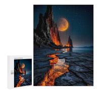 500 PCS Jigsaw Puzzles for Teenagerss Luminous Moonlit Cliffs with Fiery Lava Stream - Vivid Horizon Landscape Adult Jigsaw Puzzle Family Games Improve Memory Help The Brain Exercise 500 PCS