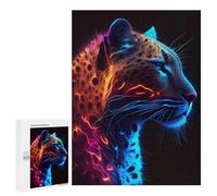 500 PCS Jigsaw Puzzles for Teenagerss Neon Leopard Portrait Puzzle for Adults Relaxing Games Improve Memory Fun Activities at Home 500 PCS