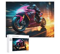 500 PCS Jigsaw Puzzles for Teenagerss Neon Motorcycle Speed -1 Adult Puzzles Hands-on Game Hand Speed Race Fun at Home Activities, 500 PCS
