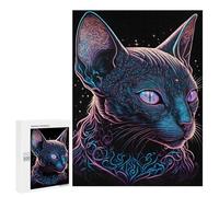 500 PCS Jigsaw Puzzles for Teenagerss Neon Mystic Cat Portrait Puzzle for Adults Relaxing Games Improve Memory Fun Activities at Home 500 PCS