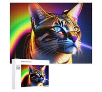 500 PCS Jigsaw Puzzles for Teenagerss Neon Rainbow Cat Portrait -1 Jigsaw Puzzle Toy Wall Decor Difficult Hard Unique Birthday And Xmas Gifts 500 PCS