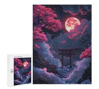 500 PCS Jigsaw Puzzles for Teenagerss Neon Torii Gate Nightscape Jigsaws for Adults Relax Games Wall Decoration Help The Brain Exercise 500 PCS