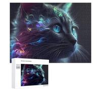 500 PCS Jigsaw Puzzles for Teenagerss Neon Whiskered Cat Portrait Jigsaw Puzzle Toy Wall Decor Difficult Hard Unique Birthday And Xmas Gifts 500 PCS