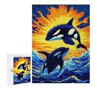 500 PCS Jigsaw Puzzles for Teenagerss Orcas Ocean Sunset Puzzle For Teenagerss Difficult Challenge Educational Challenge Family Fun & Game Night 500 PCS