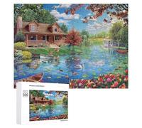 500 PCS Jigsaw Puzzles for Teenagerss Peaceful Cottage by The Lake Jigsaw Puzzle Toy Wall Decor Difficult Hard Unique Birthday And Xmas Gifts 500 PCS