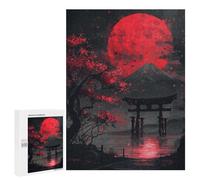 500 PCS Jigsaw Puzzles for Teenagerss Red Moon Torii Gate Fuji Puzzles for Adults Brain Teaser Game Analysis And Logic Christmas Birthday Gifts 500 PCS