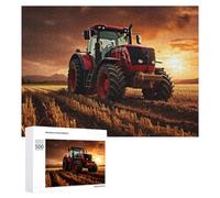 500 PCS Jigsaw Puzzles for Teenagerss Red Tractor in Golden Field at Sunset -1 Jigsaw Puzzle Toy Wall Decor Difficult Hard Unique Birthday And Xmas Gifts 500 PCS