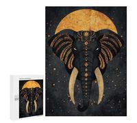 500 PCS Jigsaw Puzzles for Teenagerss Sacred Elephant Vector Portrait with Golden Moon Adult Jigsaw Puzzle Family Games Improve Memory Help The Brain Exercise 500 PCS