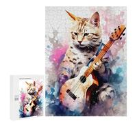 500 PCS Jigsaw Puzzles for Teenagerss Savannah Cat Playing Guita Puzzles for Adults Brain Teaser Game Analysis And Logic Christmas Birthday Gifts 500 PCS