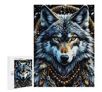 500 PCS Jigsaw Puzzles for Teenagerss Wolf Portrait with Dreamcatcher Elements Puzzle For Teenagerss Difficult Challenge Educational Challenge Family Fun & Game Night 500 PCS