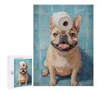 500 PCS Jigsaw Puzzles Frenchie with Toilet Paper on Head-2 Puzzles for Teenagers Enhance Memory Difficult And Challenge Brainteaser Family Games 500 PCS