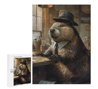 500 PCS Jigsaw Puzzles Funny Dressed Beaver Hat Jigsaw Puzzles for Teenagerss But Fun And Humorous Every Piece Is Unique - Learning Educational Toys 500 PCS
