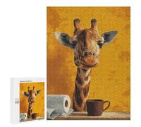500 PCS Jigsaw Puzzles Giraffe with Coffee Mug And Toilet Paper Adult Jigsaw Puzzles Enhance Memory Educational Challenge Toys Educational Games 500 PCS