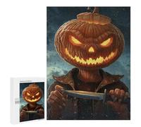 500 PCS Jigsaw Puzzles- Halloween Pumpkin Head Holding Knife Jigsaw for Adults Relaxing Games Staycation Kill Time Deal As Gifts for The Whole Family 500 PCS