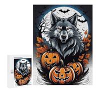 500 PCS Jigsaw Puzzles Halloween Wolf with Pumpkins Jigsaws for Adults Anti-Stress Toys Staycation Kill Time Parent-child Interaction 500 PCS