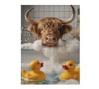 500 PCS Jigsaw Puzzles- Highland Cow on Bathtub Teenagers Puzzles Relaxing Games Improve Memory Deal As Gifts for The Whole Family 500 PCS