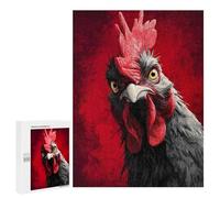 500 PCS Jigsaw Puzzles Intense Rooster Portrait on Red Background Jigsaw Puzzles for Teenagerss But Fun And Humorous Every Piece Is Unique - Learning Educational Toys 500 PCS