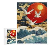 500 PCS Jigsaw Puzzles Japanese Crane Sunset Painting Puzzles for Teenagers Enhance Memory Difficult And Challenge Brainteaser Family Games 500 PCS