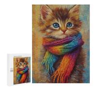500 PCS Jigsaw Puzzles Kitten in Rainbow Scarf Jigsaw Puzzles for Teenagers Stress Reliever Train Your Brain And Hands Learning Educational Toys 500 PCS