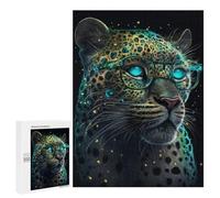 500 PCS Jigsaw Puzzles Leopard with Glasses Art Print Jigsaws for Adults Anti-Stress Toys Staycation Kill Time Parent-child Interaction 500 PCS
