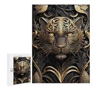 500 PCS Jigsaw Puzzles- Mighty Tiger Gold Art Deco Jigsaw for Adults Relaxing Games Staycation Kill Time Deal As Gifts for The Whole Family 500 PCS