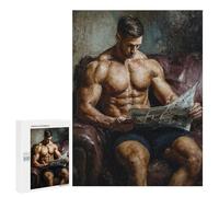 500 PCS Jigsaw Puzzles Muscular Man Reading Newspaper Jigsaw Puzzles for Teenagers Stress Reliever Train Your Brain And Hands Learning Educational Toys 500 PCS