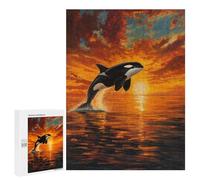 500 PCS Jigsaw Puzzles Orca Sunset Ocean Scenic Jigsaw for Adults Fun Games Perfect Decoration Unique Gifts for Birthday And Christmas 500 PCS