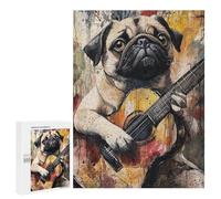 500 PCS Jigsaw Puzzles Pug Playing Guitar Painting-2 Jigsaws for Adults Puzzle For Family Fun Difficult And Challenge Educational Family Game 500 PCS