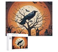 500 PCS Jigsaw Puzzles Raven Halloween Wooden Puzzle Personalized Picture Puzzle Family Decoration Puzzles for Adults Challenging Puzzle Family Wedding Graduation Present
