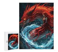 500 PCS Jigsaw Puzzles- Red Dragon And Woman in Water Jigsaw for Adults Relaxing Games Staycation Kill Time Deal As Gifts for The Whole Family 500 PCS